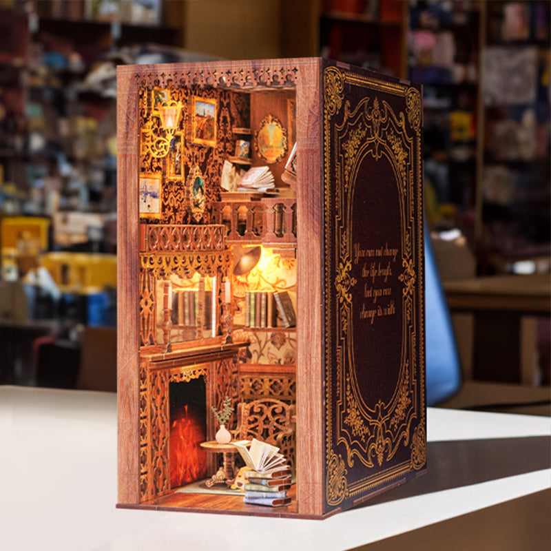  Fsolis DIY Book Nook Kit, Miniature House Kit Book Nook  Dollhouse Kit Bookshelf Decor Booknook kit DIY Eternal Bookstore Book Nook  Library Bookshelf Insert DIY Bookends Book Nook Kits for Adults 