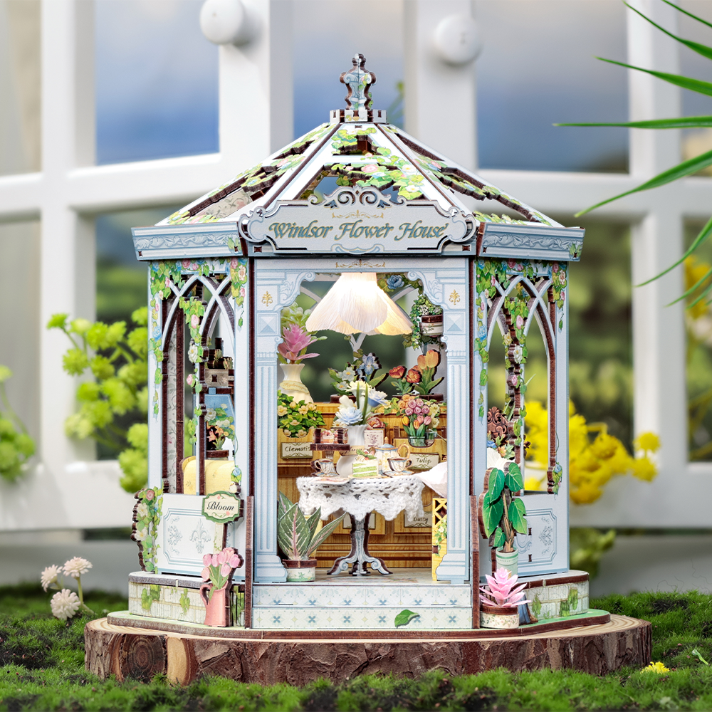 house plants windsor MINIATURE House - DIY - Windsor Flower House - 235 pieces + LED Lighting - CUTEBEE Book nook