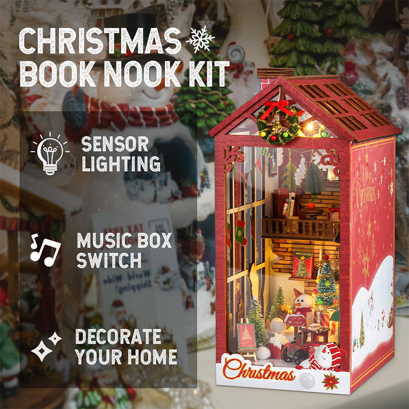 CUTEBEE DIY Wooden Book Nook Kit Bookshelf Inserts (Christmas miniatures world)