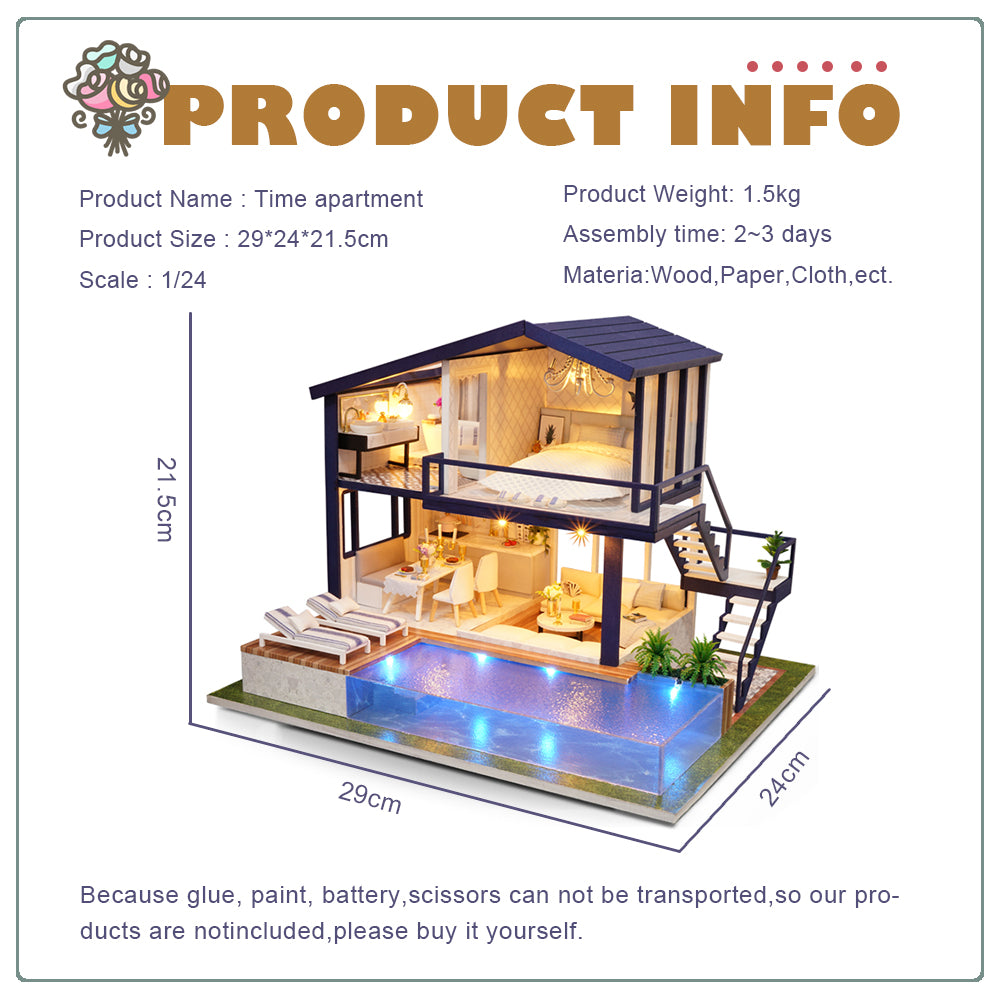 CUTEBEE 1: 24 DIY Dollhouse Kit (Time Apartment)