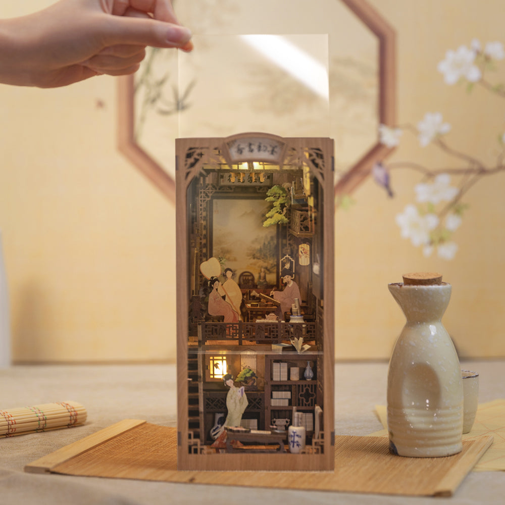 CUTEBEE DIY Wooden Book Nook Kit Miniature Bookshelf Inserts（Ink Rhyme Bookstore）