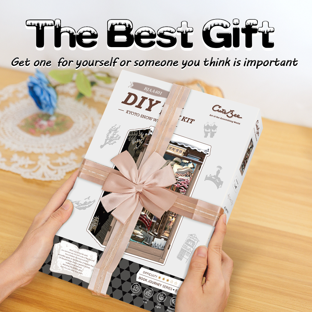 CUTEBEE DIY Book Nook Kit | Kyoto Snow Whisper