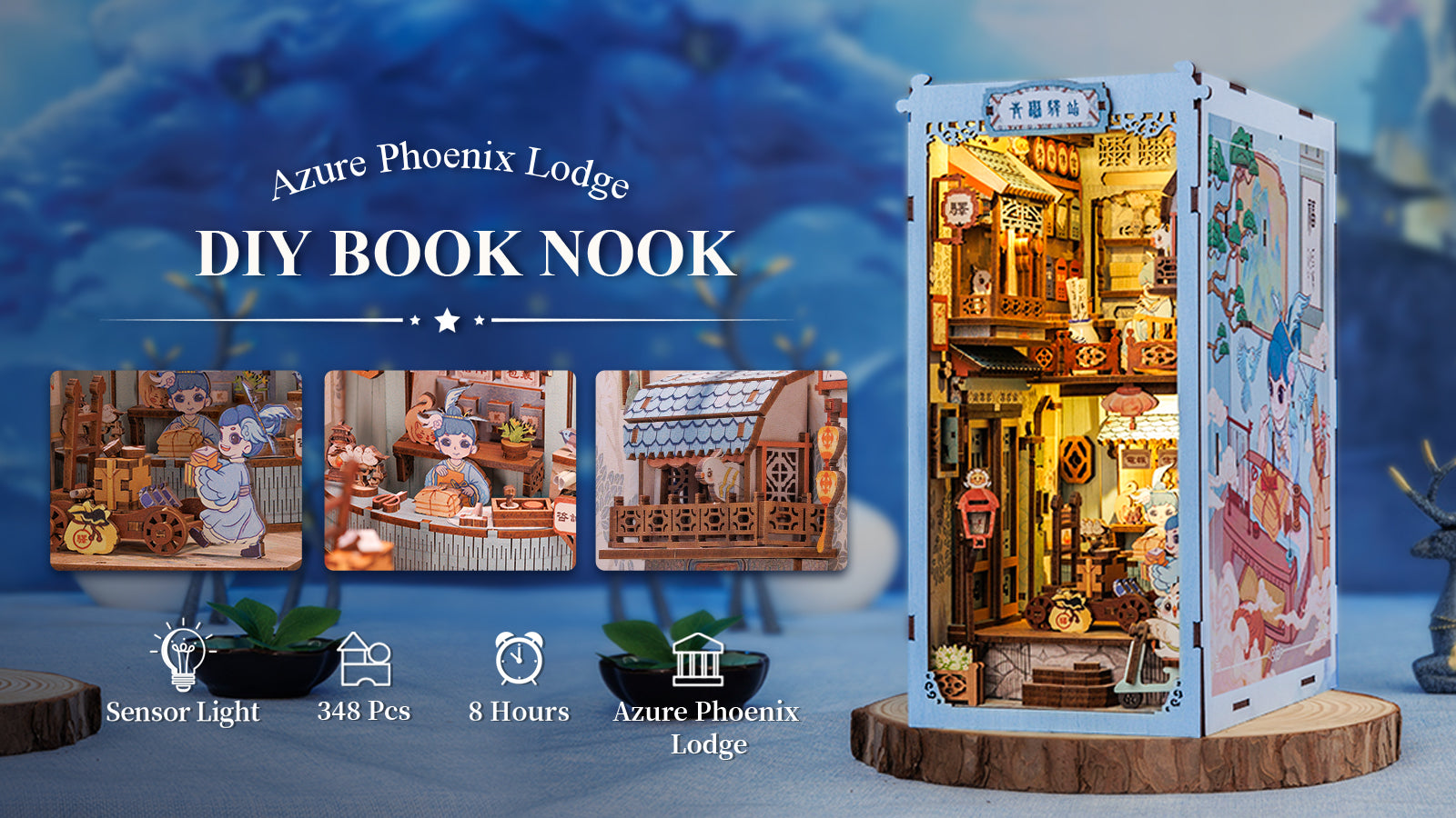 CUTEBEE DIY Book Nook Kit (Azure Phoenix Lodge)