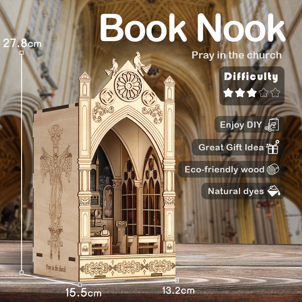 CUTEBEE DIY Book Nook Kit (Pray in The Church)