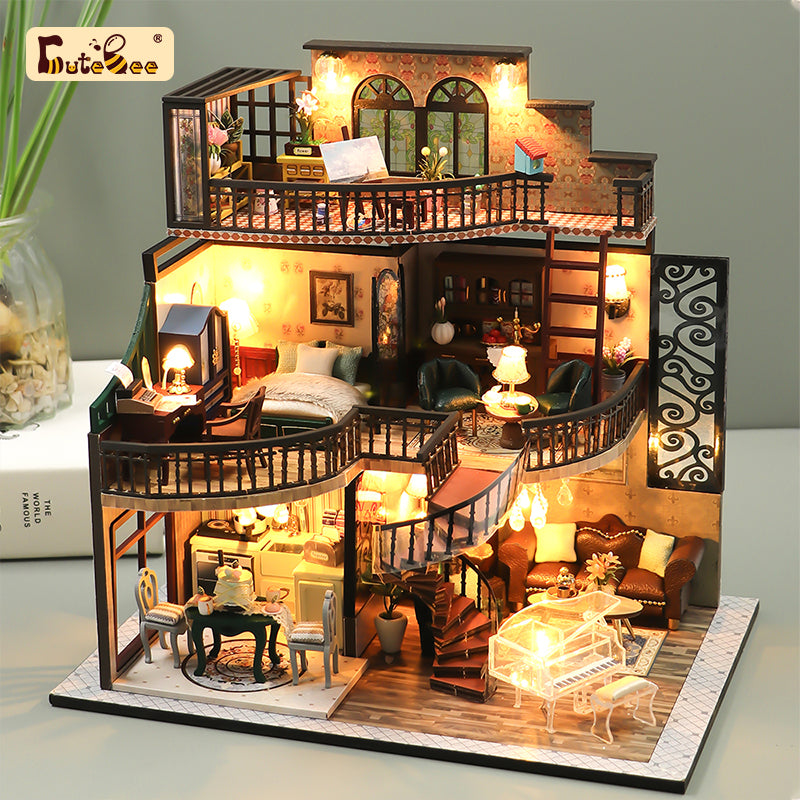 DIY MINI Doll House Miniature DIY Dollhouse With Furnitures Wooden House  Waiting Time Toys For Children Birthday Gift C007