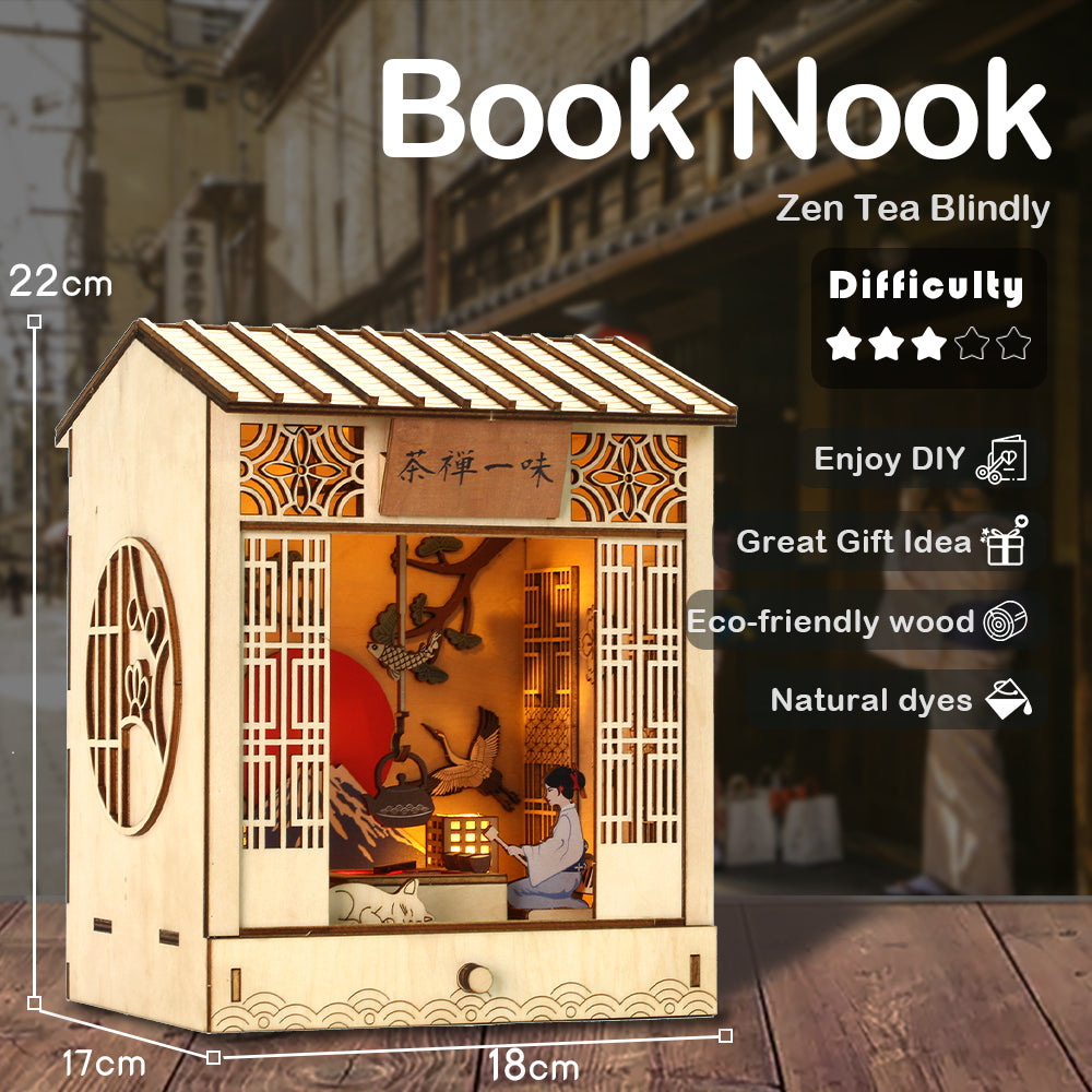 CUTEBEE DIY Book Nook Kit(Zen Tea Blindly)