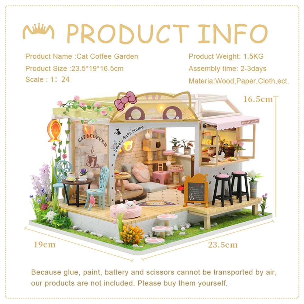 CUTEBEE 1: 24 DIY Dollhouse Kit (Cat Coffee Garden)