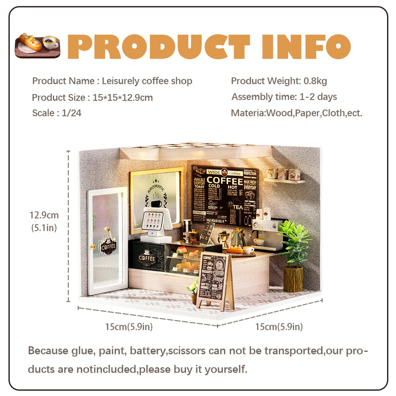 CUTEBEE 1: 24 DIY Dollhouse Kit (Leisurely coffee shop)