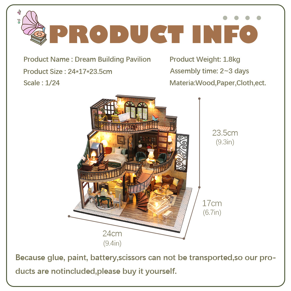 CUTEBEE 1: 24 DIY Dollhouse Kit (Dream Building Pavilion)