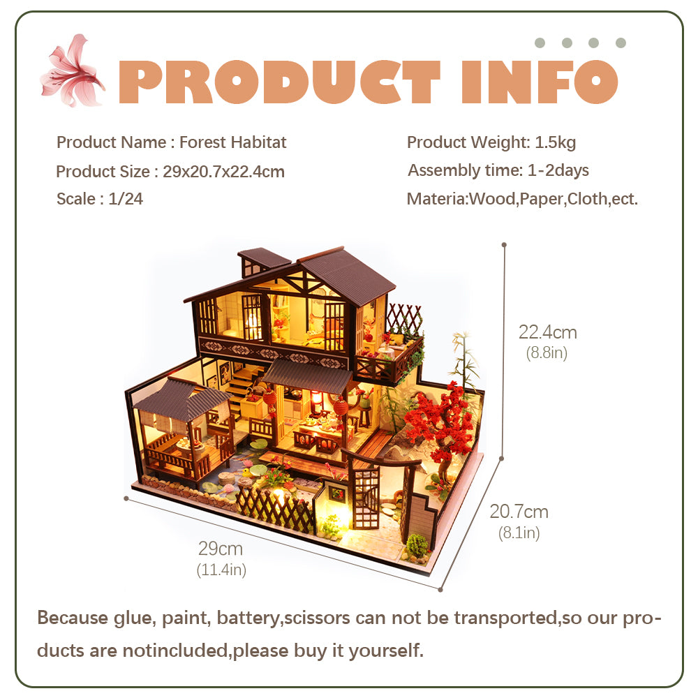 CUTEBEE 1: 24 DIY Dollhouse Kit (Forest habitat)